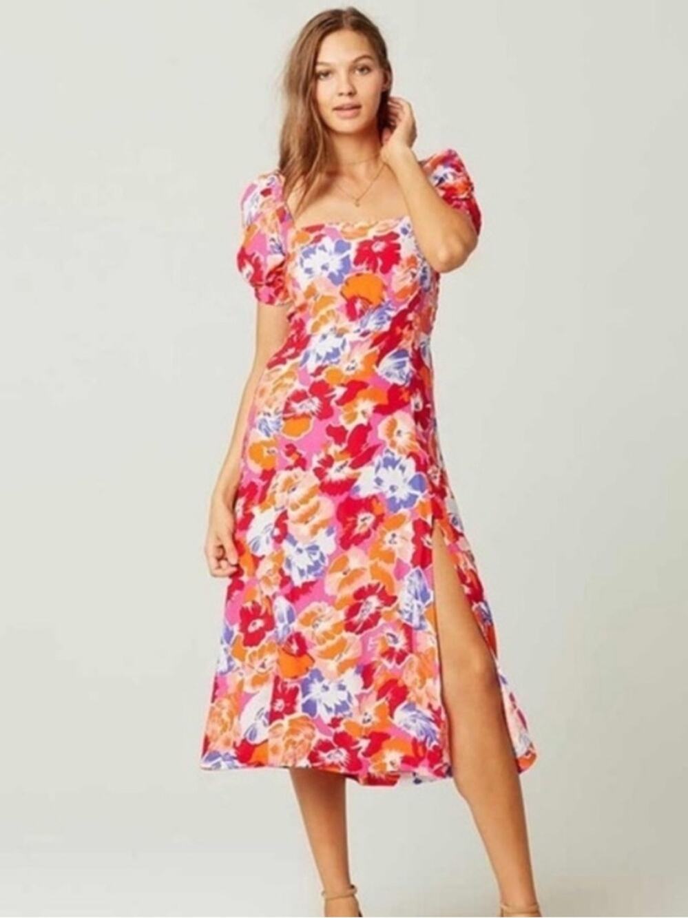 L*SPACE Alissa Square Neck Midi Dress in Floral Bloom - Size S